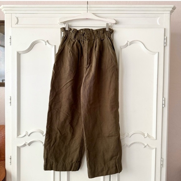 Apiece Apart Son Vida Wide-Leg Linen Organic Cotton Pants in Olive Green Large - Picture 6 of 10